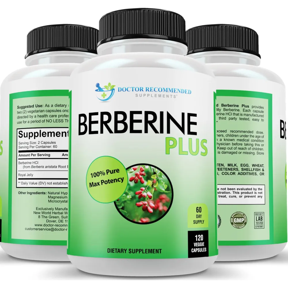DOCTOR RECOMMENDED SUPPLEMENTS Berberine Plus 1200mg Per Serving - 120 Veggie Capsules with Royal Jelly DOCTOR RECOMMENDED SUPPLEMENTS Berberine Plus 1200mg Per Serving - 120 Veggie Capsules with Royal Jelly
