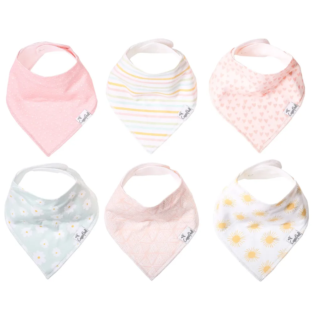 Copper Pearl Baby Bandana Bibs - 6 Pack Soft Cotton Baby Bibs for Drooling and Teething, Absorbent Drool Bibs for Baby Girl, Adjustable to Fit Newborns to Toddlers, Tons of Styles (Sunny Set) Copper Pearl Baby Bandana Bibs - 6 Pack Soft Cotton Baby Bibs for Drooling and Teething, Absorbent Drool Bibs for Baby Girl, Adjustable to Fit Newborns to Toddlers, Tons of Styles (Sunny Set)