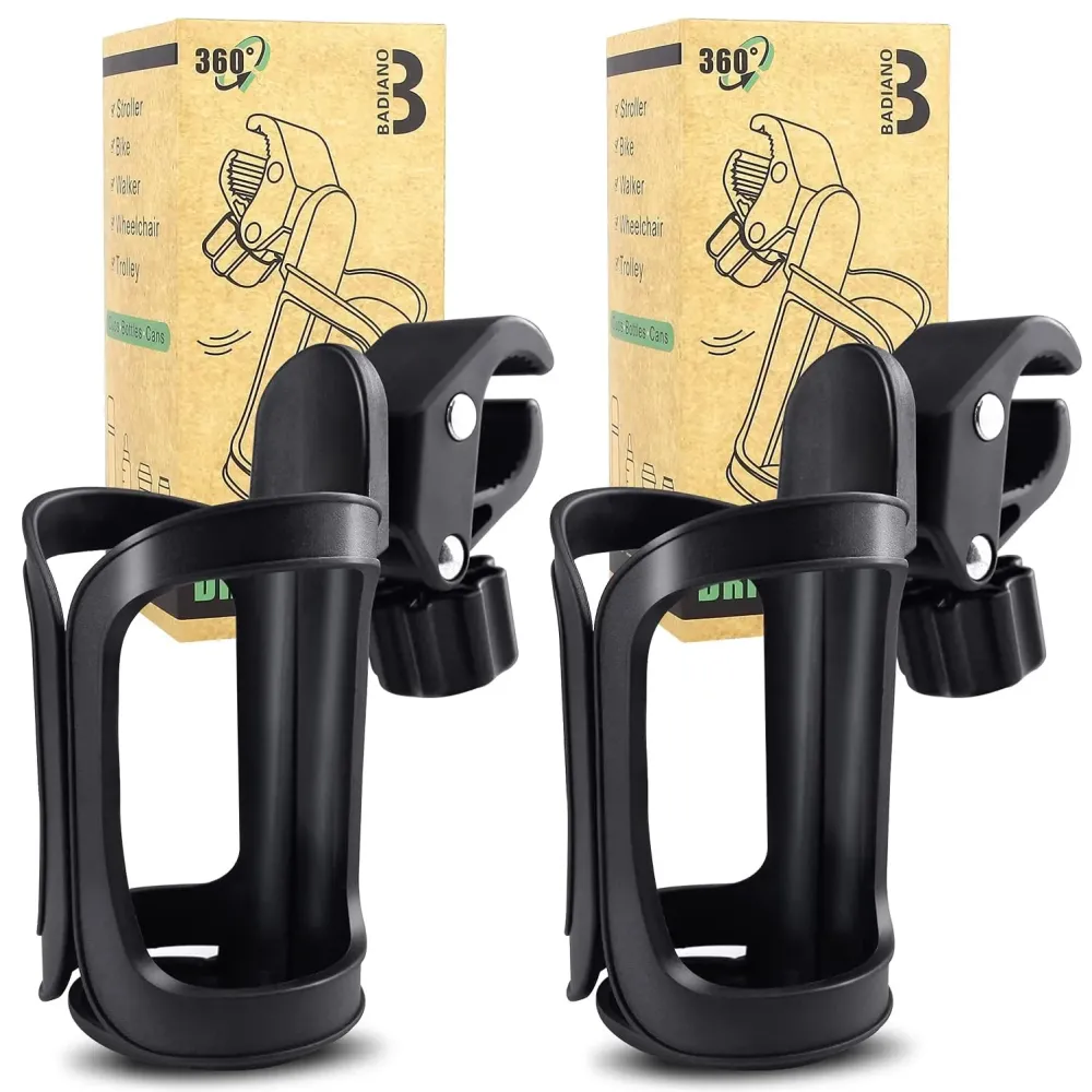 2 Pack Stroller Drink Holders, Universal Cup and Bottle Holder for Trolleys, Walkers and Bikes 2 Pack Stroller Drink Holders, Universal Cup and Bottle Holder for Trolleys, Walkers and Bikes