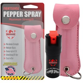 FIGHTSENSE Self Defense Pepper Spray - 1/2 oz Compact Size Maximum Strength Police Grade Formula Best Self Defense Tool for Women W/Leather Pouch Keychain (Pink) FIGHTSENSE Self Defense Pepper Spray - 1/2 oz Compact Size Maximum Strength Police Grade Formula Best Self Defense Tool for Women W/Leather Pouch Keychain (Pink)