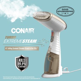 Conair Handheld Garment Steamer for Clothes, Turbo ExtremeSteam 1875W, Portable Handheld Design, Strong Penetrating Steam, White / Champagne