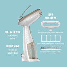 Conair Handheld Garment Steamer for Clothes, Turbo ExtremeSteam 1875W, Portable Handheld Design, Strong Penetrating Steam, White / Champagne
