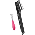 Boao 2 Pieces Hair Brush Cleaning Tool Comb Set Mini Hair Brush Dirt Remover with Metal Wire Rake for Removing Hair Dust Home and Salon Use(Pink and Black)