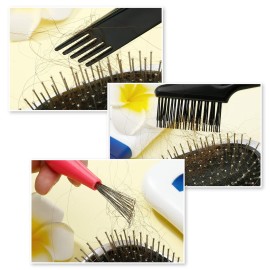 Boao 2 Pieces Hair Brush Cleaning Tool Comb Set Mini Hair Brush Dirt Remover with Metal Wire Rake for Removing Hair Dust Home and Salon Use(Pink and Black)