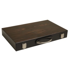 15-inch Wood Backgammon Set - Black/Zebra Wood Board - Oak Inlaid Field