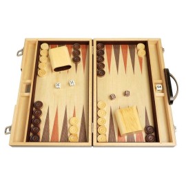 15-inch Wood Backgammon Set - Black/Zebra Wood Board - Oak Inlaid Field 15-inch Wood Backgammon Set - Black/Zebra Wood Board - Oak Inlaid Field