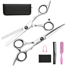Hair Cutting Scissors Thinning Shears- Fcysy Professional Barber Sharp Hair Scissors Hairdressing Shears Kit with Haircut Accessories in Leather Case for Cutting Styling Hair for Women Men Pet- 7 Pcs Hair Cutting Scissors Thinning Shears- Fcysy Professional Barber Sharp Hair Scissors Hairdressing Shears Kit with Haircut Accessories in Leather Case for Cutting Styling Hair for Women Men Pet- 7 Pcs