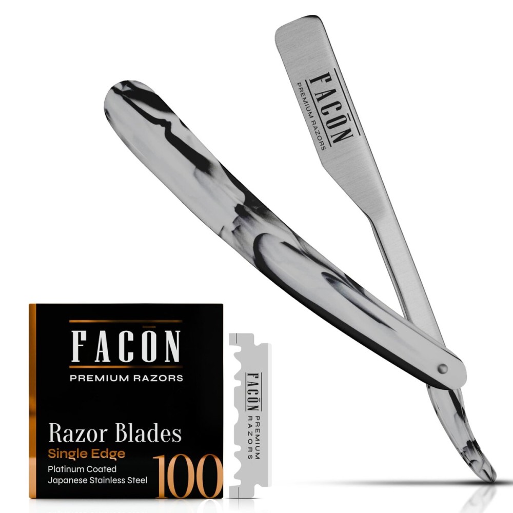Facn Straight Razors for Men - Professional Barber Straight Edge Razor Kit with 100 Blades, Classic Stainless Steel Barbero Shaver for a Smooth & Precise Shave, Premium Barber Razor for Men\'s Shaving Facn Straight Razors for Men - Professional Barber Straight Edge Razor Kit with 100 Blades, Classic Stainless Steel Barbero Shaver for a Smooth & Precise Shave, Premium Barber Razor for Men\'s Shaving
