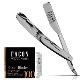 Facn Straight Razors for Men - Professional Barber Straight Edge Razor Kit with 100 Blades, Classic Stainless Steel Barbero Shaver for a Smooth & Precise Shave, Premium Barber Razor for Men\'s Shaving