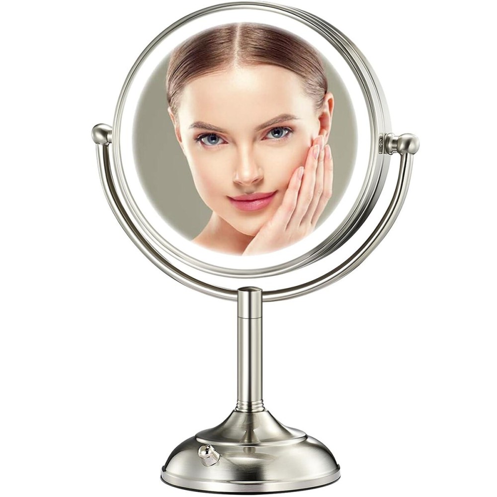 Professional 8.5 Large Lighted Makeup Mirror with Brighter Lights, 1X/10X True HD Magnifying Mirror with 3 Color Dimmable Lights, 90 Shadowless LEDs, 360Swivel Seamless Vanity Mirror, Pearl Nickel Professional 8.5 Large Lighted Makeup Mirror with Brighter Lights, 1X/10X True HD Magnifying Mirror with 3 Color Dimmable Lights, 90 Shadowless LEDs, 360Swivel Seamless Vanity Mirror, Pearl Nickel