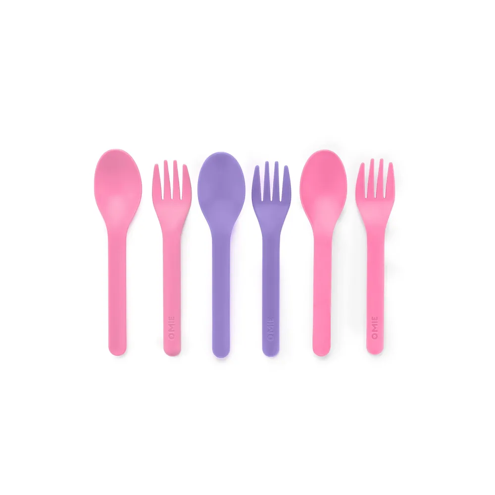 Omie OmieBox Utensil Refill Pack for OmiePod - Matches Bubble Pink or Lilac Purple OmieBox Utensil Set with Case - Reusable, Travel, Lunch Boxes - 6 pieces total (3 spoons + 3 forks) PODS NOT INCLUDED