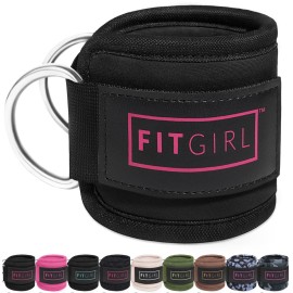 FITGIRL - Ankle Strap (Pair) for Cable Machines and Resistance Bands, Work Out Cuff Attachment for Home & Gym, Glute Workouts - Kickbacks, Leg Extensions, Hip Abductors, Women Only (Black, Pair)