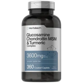 Horbach Glucosamine Chondroitin MSM | 3600 mg | 360 Caplets | Advanced Formula with Turmeric | Non-GMO, Gluten Free