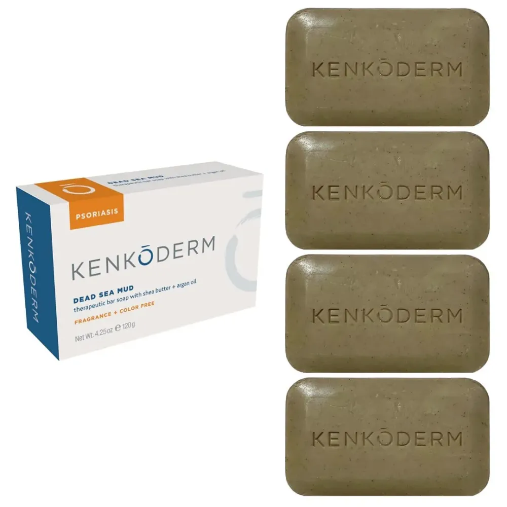 Kenkoderm Psoriasis Dead Sea Mud Soap with Argan Oil & Shea Butter, 4.25 oz, 4 Bars, Dermatologist Developed Skin Care for Soothing & Moisturizing Psoriasis Eczema & Rosacea, Fragrance & Color Free Kenkoderm Psoriasis Dead Sea Mud Soap with Argan Oil & Shea Butter, 4.25 oz, 4 Bars, Dermatologist Developed Skin Care for Soothing & Moisturizing Psoriasis Eczema & Rosacea, Fragrance & Color Free