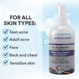 SkinSmart Antimicrobial Facial Cleanser for Breakouts, Targets Bacteria Linked to Acne with a Gentle Hypochlorous Acid Spray, Post Workout Miracle Solution for Adults and Teens, 8 Ounce Bottle SkinSmart Antimicrobial Facial Cleanser for Breakouts, Targets Bacteria Linked to Acne with a Gentle Hypochlorous Acid Spray, Post Workout Miracle Solution for Adults and Teens, 8 Ounce Bottle