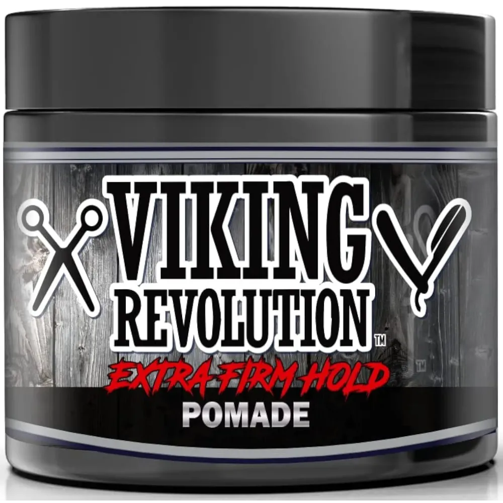 Viking Revolution Extreme Hold Pomade for Men - Style & Finish Your Hair - Extra Firm,Strong Hold & High Shine for Mens Styling Support - Water Based Male Grooming Product is Easy to Wash Out, 4oz