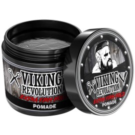 Viking Revolution Extreme Hold Pomade for Men - Style & Finish Your Hair - Extra Firm,Strong Hold & High Shine for Mens Styling Support - Water Based Male Grooming Product is Easy to Wash Out, 4oz