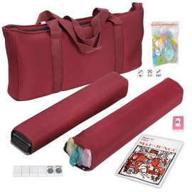 HNDTEK American Mahjong Set 166 Tiles, 4 Colors All-in-One Rack/Pushers, Red Soft Bag and Accessories -Classic Full Size Complete Mahjong Set.