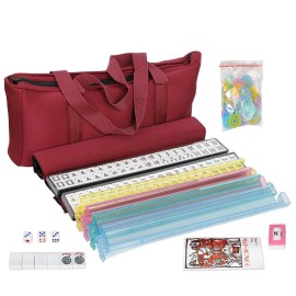 HNDTEK American Mahjong Set 166 Tiles, 4 Colors All-in-One Rack/Pushers, Red Soft Bag and Accessories -Classic Full Size Complete Mahjong Set. HNDTEK American Mahjong Set 166 Tiles, 4 Colors All-in-One Rack/Pushers, Red Soft Bag and Accessories -Classic Full Size Complete Mahjong Set.