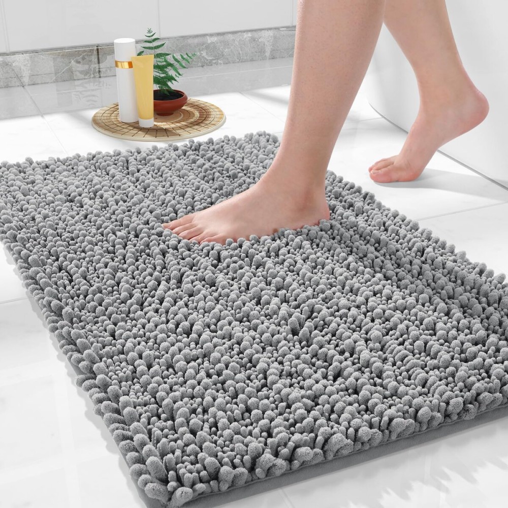 Yimobra Bathroom Rug Mat 24 x 17, Extra Soft Non Slip Absorbent Water Bath Rug, Quick Dry Machine Washable Chenille Shaggy Shower Mat, Bath Mat for Bathroom Floor, Home Decor Accessories, Grey Yimobra Bathroom Rug Mat 24 x 17, Extra Soft Non Slip Absorbent Water Bath Rug, Quick Dry Machine Washable Chenille Shaggy Shower Mat, Bath Mat for Bathroom Floor, Home Decor Accessories, Grey