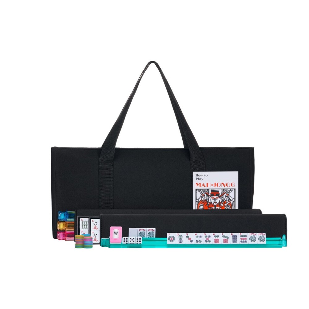 HNDTEK American Mahjong Set - Black Soft Bag - 166 White Engraved Tiles, 4 All-in-One Rack/Pushers Western Mah Jongg Game Set HNDTEK American Mahjong Set - Black Soft Bag - 166 White Engraved Tiles, 4 All-in-One Rack/Pushers Western Mah Jongg Game Set
