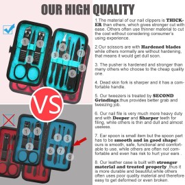 HANTEKAS Manicure Set 9 in 1 Stainless Steel, Nail Clippers Scissors Pedicure Tools Kit - Portable Travel Grooming Kit for Men and Women with Black/Blue Leather Case (Blue) HANTEKAS Manicure Set 9 in 1 Stainless Steel, Nail Clippers Scissors Pedicure Tools Kit - Portable Travel Grooming Kit for Men and Women with Black/Blue Leather Case (Blue)