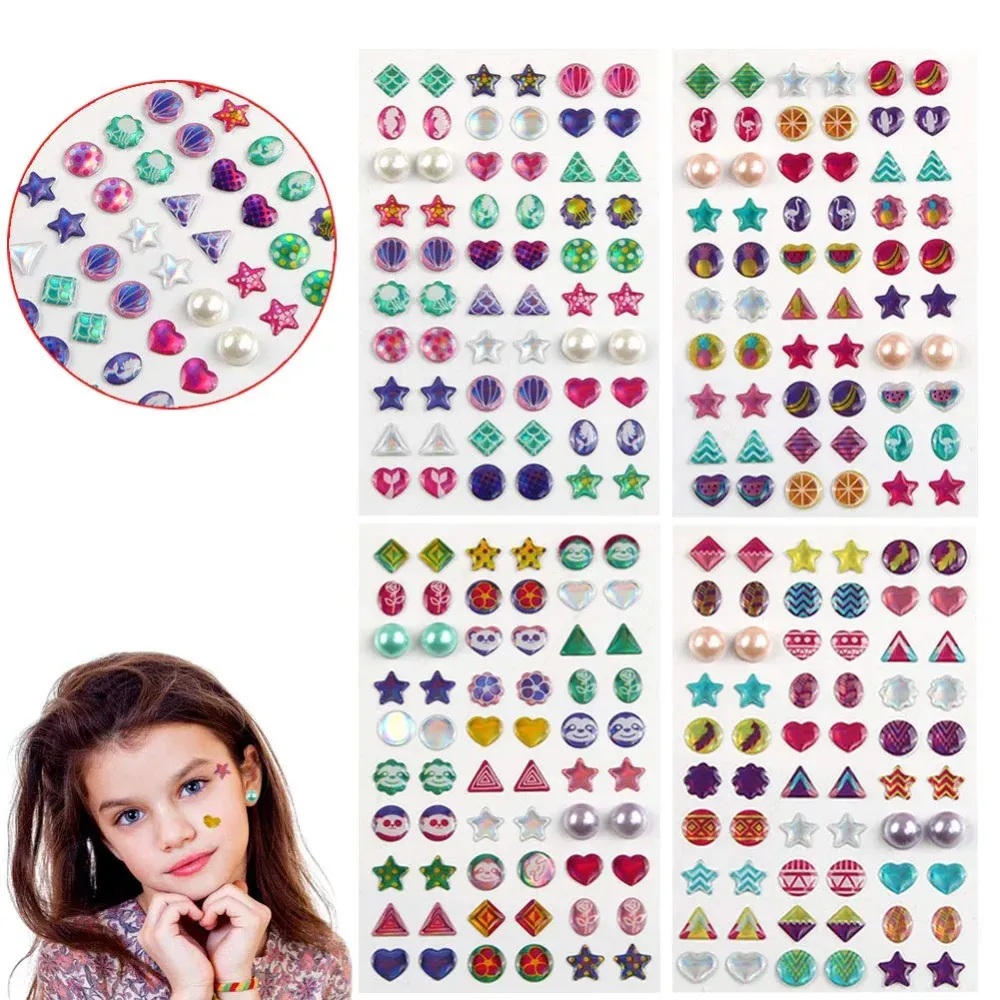 AUGSUN 240 Piece Sticker Earrings 3D Gems Girls Self-Adhesive Glitter Craft Crystal Stickers