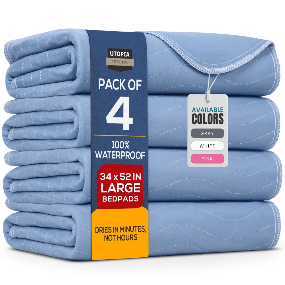 Utopia Bedding Washable Underpads 34 x 52 (Pack of 4), Waterproof Reusable Heavy Absorbency Incontinence Bed Pads for Adults, Kids, Elderly and Pets, Bedwetting Pads for Sofa and Couch (Blue) Utopia Bedding Washable Underpads 34 x 52 (Pack of 4), Waterproof Reusable Heavy Absorbency Incontinence Bed Pads for Adults, Kids, Elderly and Pets, Bedwetting Pads for Sofa and Couch (Blue)