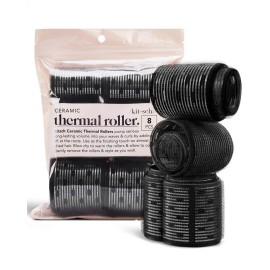 Kitsch Ceramic Thermal Hair Rollers for Women - Self Grip Rollers for Blowout Look Long Hair, Curlers for Medium & Short Hair, Large Roller for Volume Curls, Ceramic Coated, Easy to Use - 8pcs, Black