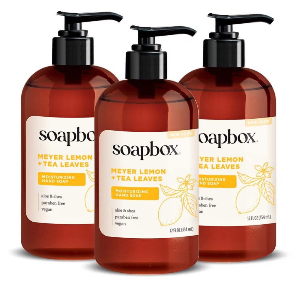 Soapbox Liquid Hand Soap, Meyer Lemon & Tea Leaves - Gentle, Moisturizing Hand Cleanser, Vegan, Cruelty Free Hand Soap for Bathroom and Kitchen, 12oz Pump Bottles (Pack of 3) Soapbox Liquid Hand Soap, Meyer Lemon & Tea Leaves - Gentle, Moisturizing Hand Cleanser, Vegan, Cruelty Free Hand Soap for Bathroom and Kitchen, 12oz Pump Bottles (Pack of 3)