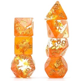 Cusdie 7-Piece Dice Set - Resin DND Dice with Yellow Leaf-Shaped Gold Foil Design, Perfect for Board Game Enthusiasts, Gifts, and Collectors(Fall Dice) Cusdie 7-Piece Dice Set - Resin DND Dice with Yellow Leaf-Shaped Gold Foil Design, Perfect for Board Game Enthusiasts, Gifts, and Collectors(Fall Dice)