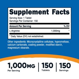 Nutricost L-Arginine 1000mg, Amino Acid Tablets (150 Tablets) Nutricost L-Arginine 1000mg, Amino Acid Tablets (150 Tablets)