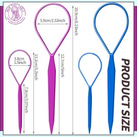 Teenitor 4pcs Pony Hair Tail Accessories, 2 Pairs French Braiding Tool, Turvy Styling Tool for Women Girls, Ponytail Pull Through Tool Purple/Blue