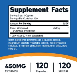 Nutricost Wormwood Capsules 450mg 120 Capsules - Vegetarian Caps, Gluten Free and Non-GMO Nutricost Wormwood Capsules 450mg 120 Capsules - Vegetarian Caps, Gluten Free and Non-GMO