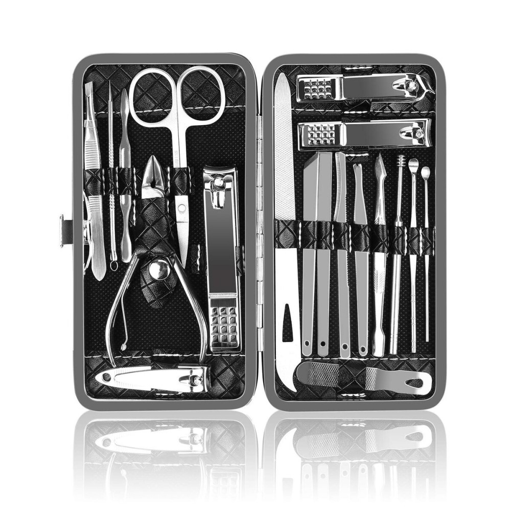Manicure Kit, Okom Manicure Set, Travel Essentials Nail Kit, Includes Nail Clippers, Nail File and Pedicure Tools for Feet Pedicure Kit, Gifts for Men and Woman, Grooming Kit, Fathers Day Gift(19Pcs)