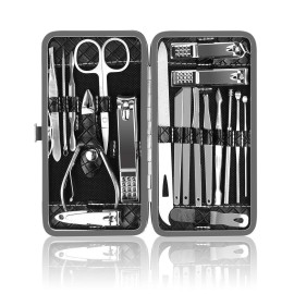 Manicure Kit, Okom Manicure Set, Travel Essentials Nail Kit, Includes Nail Clippers, Nail File and Pedicure Tools for Feet Pedicure Kit, Gifts for Men and Woman, Grooming Kit, Fathers Day Gift(19Pcs)