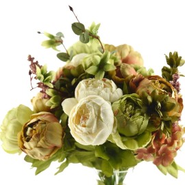 FiveSeasonStuff Vintage Artificial Peonies Silk Peony Flowers and Hydrangeas for Wedding Bridal Home Dcor - Beautiful Floral Centerpiece Arrangement 2 Bouquets (Country Rustic Brown Beige Green Mix)