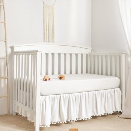 TILLYOU Ruffled Crib Skirt with Pompoms, Microfiber Nursery Crib Toddler Bedding Skirts for Baby Boys Girls, 14\'\' Drop, White TILLYOU Ruffled Crib Skirt with Pompoms, Microfiber Nursery Crib Toddler Bedding Skirts for Baby Boys Girls, 14\'\' Drop, White