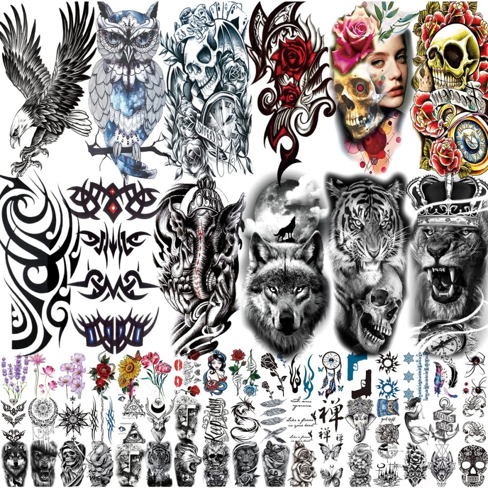 80 Sheets Temporary Tattoos Stickers, Fake Body Arm Chest Shoulder Tattoos for Men and Women, Halloween Temporary Tattoos Black Fake Skull Skeleton Tattoos for Halloween Cosplay 80 Sheets Temporary Tattoos Stickers, Fake Body Arm Chest Shoulder Tattoos for Men and Women, Halloween Temporary Tattoos Black Fake Skull Skeleton Tattoos for Halloween Cosplay