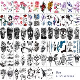 80 Sheets Temporary Tattoos Stickers, Fake Body Arm Chest Shoulder Tattoos for Men and Women, Halloween Temporary Tattoos Black Fake Skull Skeleton Tattoos for Halloween Cosplay 80 Sheets Temporary Tattoos Stickers, Fake Body Arm Chest Shoulder Tattoos for Men and Women, Halloween Temporary Tattoos Black Fake Skull Skeleton Tattoos for Halloween Cosplay