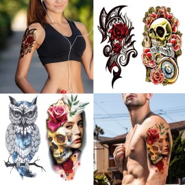 80 Sheets Temporary Tattoos Stickers, Fake Body Arm Chest Shoulder Tattoos for Men and Women, Halloween Temporary Tattoos Black Fake Skull Skeleton Tattoos for Halloween Cosplay 80 Sheets Temporary Tattoos Stickers, Fake Body Arm Chest Shoulder Tattoos for Men and Women, Halloween Temporary Tattoos Black Fake Skull Skeleton Tattoos for Halloween Cosplay