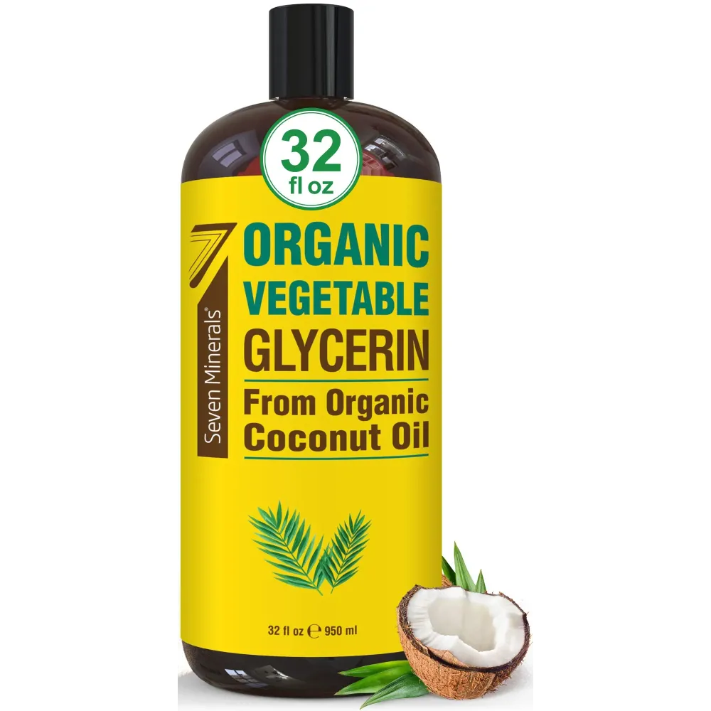 Seven Minerals, Organic Vegetable Glycerin - Big 32 fl oz Bottle - No Palm Oil, Made with Organic Coconut Oil - Therapeutical Grade Glycerine for DIYs - Hair, Nails & Skin Moisturizer - Non-Gmo Seven Minerals, Organic Vegetable Glycerin - Big 32 fl oz Bottle - No Palm Oil, Made with Organic Coconut Oil - Therapeutical Grade Glycerine for DIYs - Hair, Nails & Skin Moisturizer - Non-Gmo