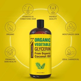 Seven Minerals, Organic Vegetable Glycerin - Big 32 fl oz Bottle - No Palm Oil, Made with Organic Coconut Oil - Therapeutical Grade Glycerine for DIYs - Hair, Nails & Skin Moisturizer - Non-Gmo Seven Minerals, Organic Vegetable Glycerin - Big 32 fl oz Bottle - No Palm Oil, Made with Organic Coconut Oil - Therapeutical Grade Glycerine for DIYs - Hair, Nails & Skin Moisturizer - Non-Gmo