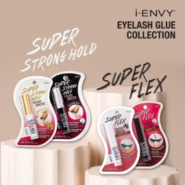 iENVY Super Strong Hold Eyelash Adhesive, Waterproof, 48-Hour Long-Lasting Lash Glue, Latex-Free, Hypoallergenic, Quick-Drying with Brush-On Applicator for Strip Lashes (Black&Clear, 2 Pack)