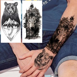 VANTATY 10 Sheets Realistic Tiger Temporary Tattoos Animals For Men Body Armband Soldier Fake Tatoo Stickers For Women Scorpion Wolf Deer Elk Eagle Bear Dot Adults Forearm Tattoos Girls Kids Teens.