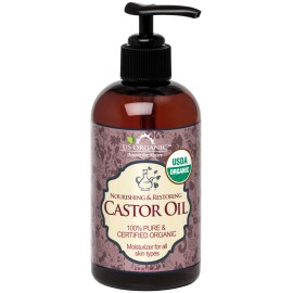 US Organic Castor Oil, USDA Certified Organic,Expeller Pressed, Hexane Free, 100% Pure & Natural moisturizing and emollient properties, For Skin, Hair Care, Eyelashes, DIY projects (8 oz (240 ml))