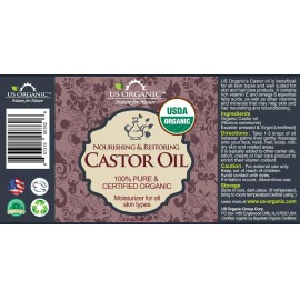 US Organic Castor Oil, USDA Certified Organic,Expeller Pressed, Hexane Free, 100% Pure & Natural moisturizing and emollient properties, For Skin, Hair Care, Eyelashes, DIY projects (8 oz (240 ml)) US Organic Castor Oil, USDA Certified Organic,Expeller Pressed, Hexane Free, 100% Pure & Natural moisturizing and emollient properties, For Skin, Hair Care, Eyelashes, DIY projects (8 oz (240 ml))