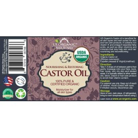 US Organic Castor Oil, USDA Certified Organic,Expeller Pressed, Hexane Free, 100% Pure & Natural moisturizing and emollient properties, For Skin, Hair Care, Eyelashes, DIY projects (4 oz (115 ml))