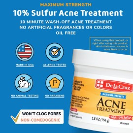 De La Cruz Sulfur Ointment - Cystic Acne Treatment for Face and Body - Daily 10 Min Spot Treatment Mask - Safe and Effective Game Changing Hormonal Acne Treatment That Clears Up Pimples 5.5 OZ. De La Cruz Sulfur Ointment - Cystic Acne Treatment for Face and Body - Daily 10 Min Spot Treatment Mask - Safe and Effective Game Changing Hormonal Acne Treatment That Clears Up Pimples 5.5 OZ.