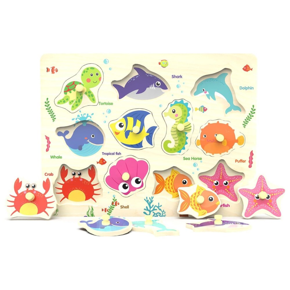 Wooden Peg Puzzle, Sea Creature Chunky Baby Puzzles, Colorful Wood Shape Puzzle Peg Board, Animal Knob Puzzle for Educational Toddlers 18 Months and Up, 11 Pieces Wooden Peg Puzzle, Sea Creature Chunky Baby Puzzles, Colorful Wood Shape Puzzle Peg Board, Animal Knob Puzzle for Educational Toddlers 18 Months and Up, 11 Pieces
